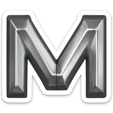 Minimalist 3D emoji based on image_e44ce5.png: massive polished chrome geometric 'M' raised metal relief, integrated central on deeply impressed bare heel in rough grey concrete. Harsh shadows, high contrast sticker