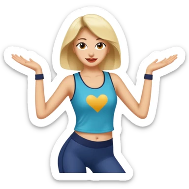Emoji de una mujer bailando con una remera que diga aerodance Yani moreno, que l mujer sea morocha y con una coleta sticker