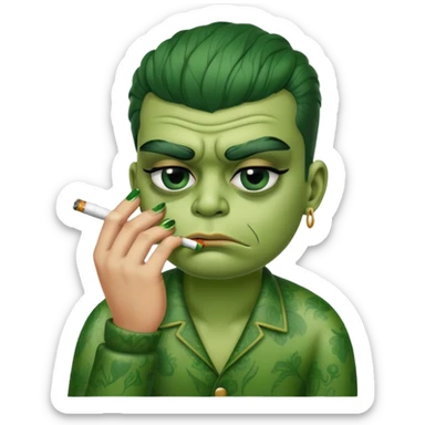 pepe crying, smoking a cigarette, with fake nails and eyelashes sticker