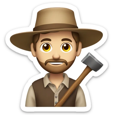amish brown straw hat and small beard without mustache white skin brown button down shirt half body holding a hammer one photo  sticker