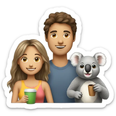 A young, a senior and a koala taking a coffee together sticker