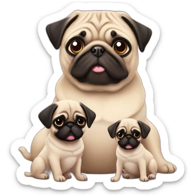 mom pug with her cute little puppies sticker