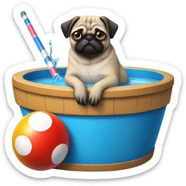 Pug in a pool with a cue riding an eight ball sticker