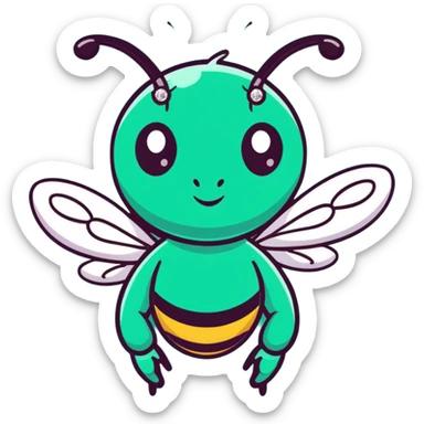Glamorous mint green female bee with diamond-studded wings, rhinestone decorations, and glittery body sticker