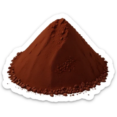 heap of cocoa powder, deep brown, finely ground, velvety texture, uneven edges, no spoon, clean, 3D, soft shadows, subtle lighting, realistic but stylized, no packaging, no text, no extra elements, transparent background, emoji scale sticker