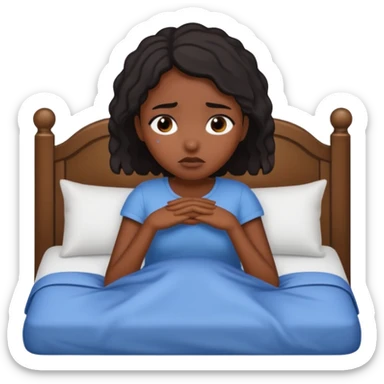Black girl in a big bed by herself crying sticker