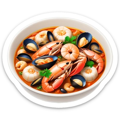 cinematic-realistic-buzara-seafood-dish-emoji,-depicted-as-a-rustic,-flavorful-seafood-stew-with-shellfish-rendered-with-rich-textures-and-dynamic,-maritime-lighting. sticker