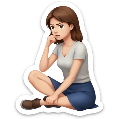 angry woman with brown hair sitting on a floor in profile avoiding conversation sticker
