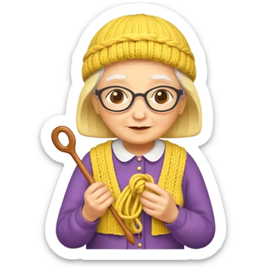 knitting grandma yellow sticker