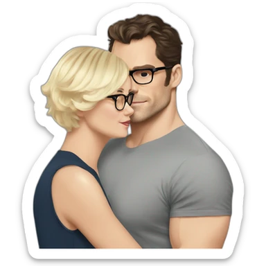 Henry Cavill kiss blond woman wearing glasses, with very short hair sticker
