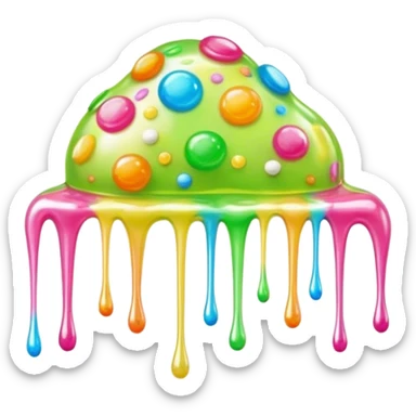 Cinematic Realistic Clear Slime Mixed with Sprinkles, ultra-transparent with suspended colorful candy-like specks, light refracting through each tiny piece, soft gelatinous texture catching highlights, stretching and bending in a mesmerizing way, glowing with a magical, almost surreal quality. sticker