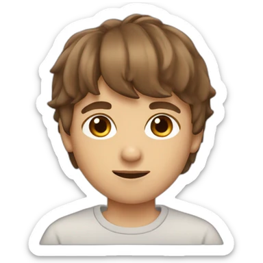 boy with brown hair and bangs wearing a sweatshirt sticker