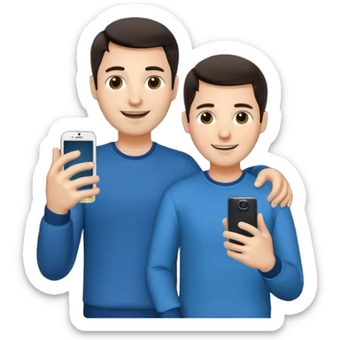 happy man hold a phone with your hand, showing a camera app open and another hand hold a phone without camera app open sticker