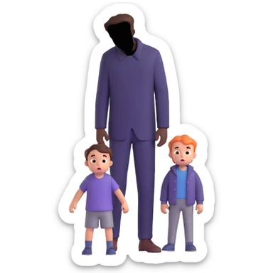 a scared child with a man silhouette behind the back sticker