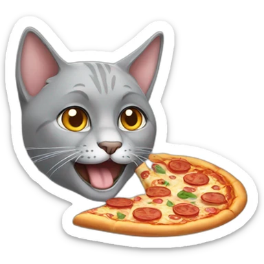a grey cat eating pizza sticker