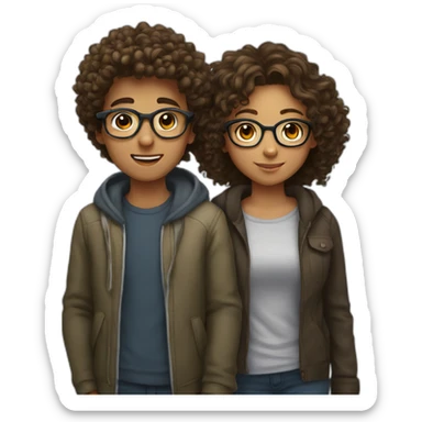 a couple of teenagers with glasses, the girl has curly hair and the boy has short hair sticker