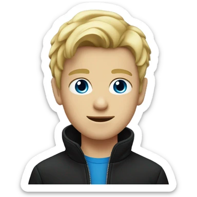 blonde boy in black jacket with blue eyes sticker