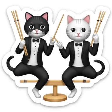 two cool cats playing air guitar on chopsticks sticker