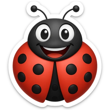 Make the ladybug more cartoonish in the style of apple emojis, with exaggerated big eyes and a big smile, keeping the apple emoji style look. sticker