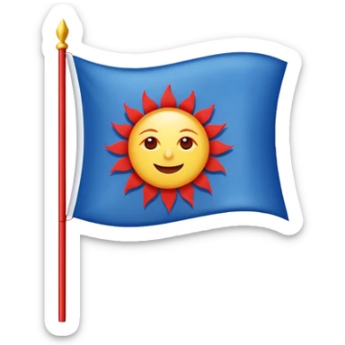 A blue , white and red flag With a sun on it and a ⚖️ sticker