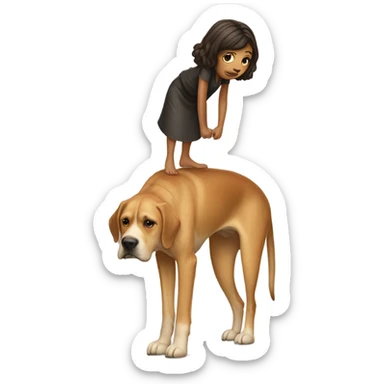 Girl standing on top of dogs head  sticker