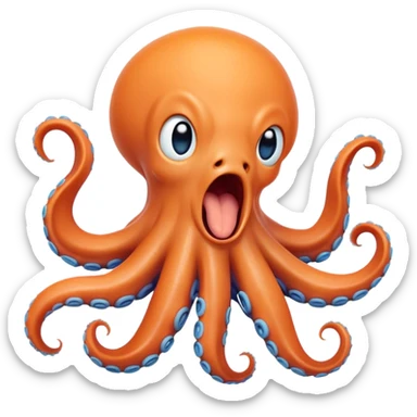 Cinematic Realistic Cute Yawning Octopus Portrait Emoji, Head tilted slightly with a dramatic, wide-open yawn, showcasing a soft, lustrous orange body with subtle blue ring accents and gently drooping tentacles, with half-closed, drowsy eyes rendered in exquisite detail; high shine, relaxed yet expressive, styled with a dash of mystical charm, soft glowing outline, capturing the essence of a sleepy yet affectionate octopus that appears ready to stretch out and drift into a peaceful nap! sticker