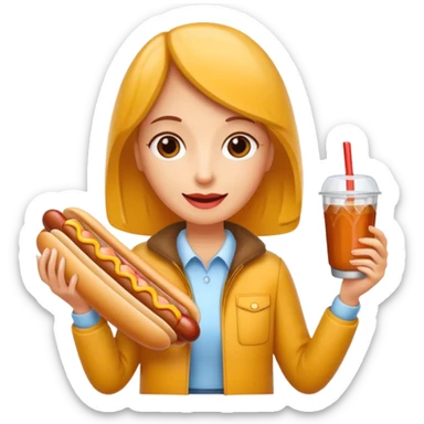 tourist woman holding hot dog sticker