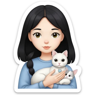 black hair girl with white Chinchilla cat sticker