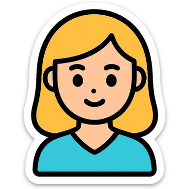 a female with white skin, big eyes, middle-length hair which is right at the shoulder sticker
