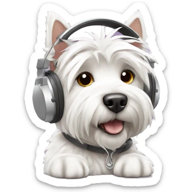 west highland white terrier with headphones sticker