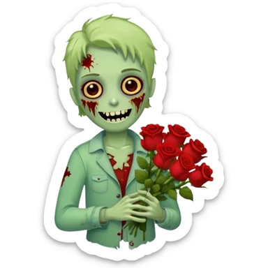 Cute funny zombie gives flowers sticker