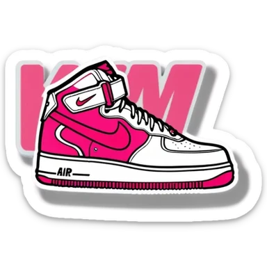 a pink and white nike air force one shoe WITH AN M sticker