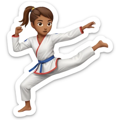 brown-skinned girl with brown hair in a ponytail doing a taekwondo kick sticker