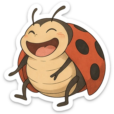 ghibli style laughing red bug with black points sticker