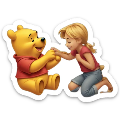 winnie the pooh playing with mickey mouse sticker