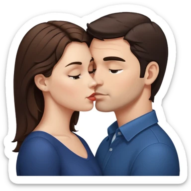 White Man with dark hair kissing shorter white woman with brown hair sticker