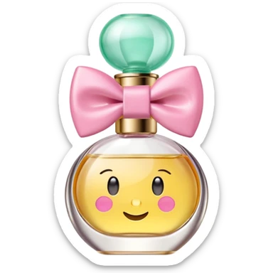 Benetton Sisterland perfume bottle with pastel colors and a cute bow, emoji style sticker