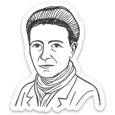 a hand drawn black outline portrait of philosopher Simone de Beauvoir with similar-sized eyes based a famous photograph of her sticker