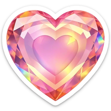 Heart cut pink fire opal gemstone with holographic rainbow plays of fire and brilliance sticker