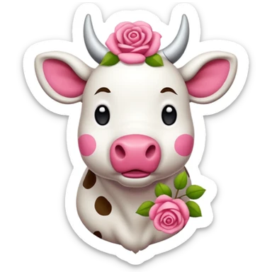 hazme una vaca con manchas rosas estilo cartoon en 2D sticker