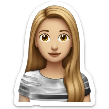 woman with long light brown hair wearing black stripy t-shirt sticker