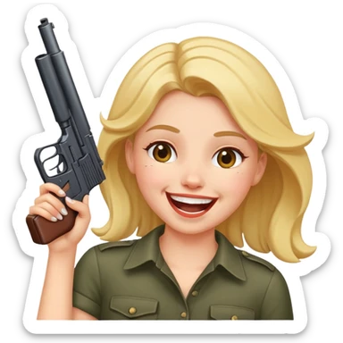 Girl laughing while holding gun to head sticker