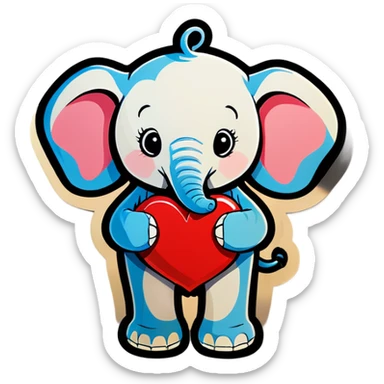 Cute elephant holding a heart  sticker