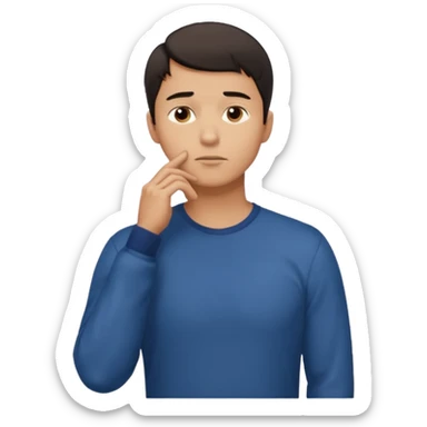 man standing, looking up to the top right, right hand touching his chin, thinking pose, thoughtful expression
 sticker