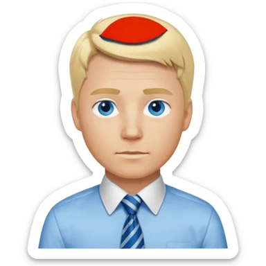 A guy with blonde hair and blue eyes that looks masculine. make him wear a shirt with a tie. he is danish sticker