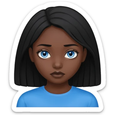 dark femine black haired girl with blue eyes and black top, very cold look sticker