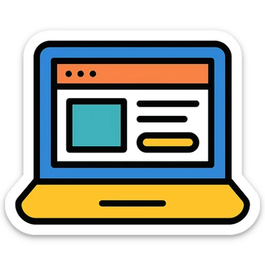 a laptop computer showing a web page, simple and clear, digital illustration, icon style sticker
