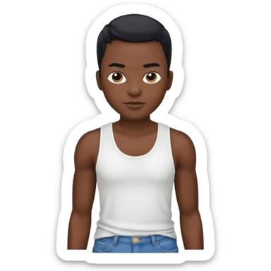 Un personnage noir avec un débardeur blanc et un jean 👖 avec des cheveux rasés noir sticker