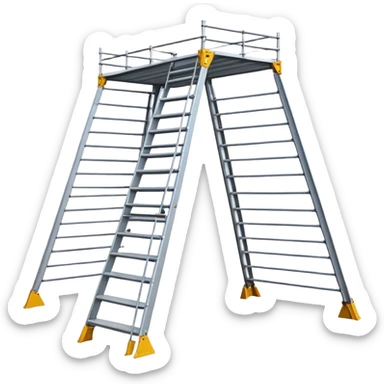 Design an adjustable trapezoid-shaped scaffold that can be customized based on its base width and target height. Please render it in a cartoon style. sticker