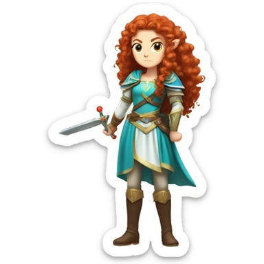 a white girl with long red curly hair and freckles, cosplaying Princess Zelda posing and ready for a fight sticker